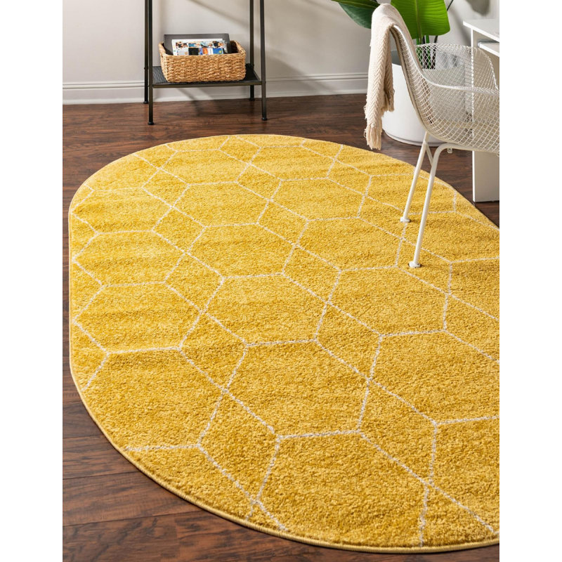 Debrodie Geometric Area Rug, Oval 7'10" x 10', Yellow