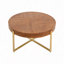 Table basse 33,8 po d'épaisseur rétro moderne avec plateau en bois de sapin et pieds croisés dorés