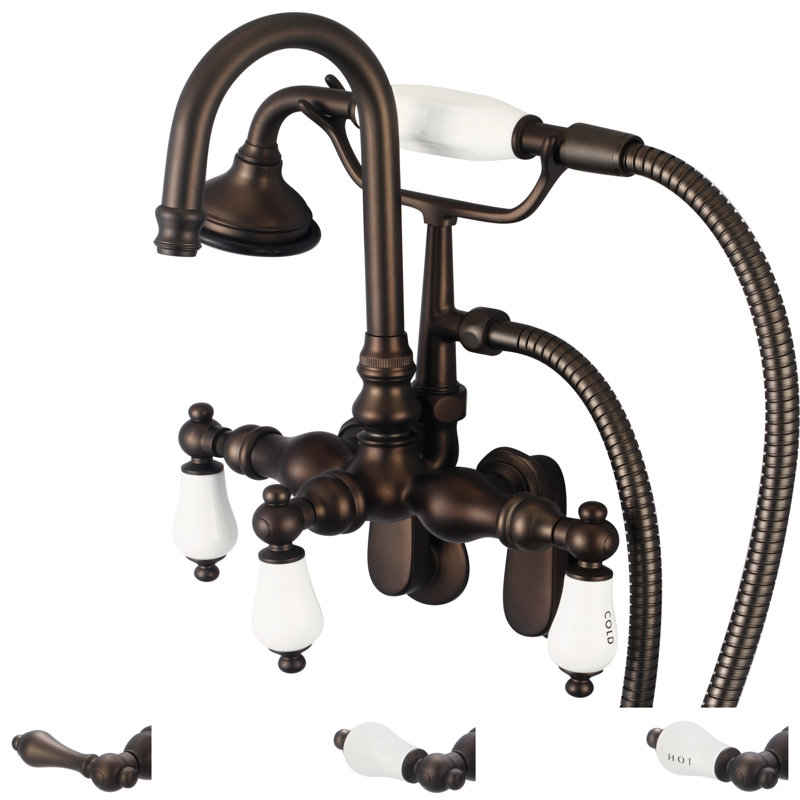 Stonington 3 Handle Wall Clawfoot Tub Faucet, Hot and Cold Labeled Porcelain Lever Handles, Oil Rubbed Bronze