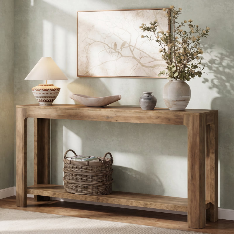 2-Tier Entryway Console Table, Narrow Long Sofa Table with Storage, Brown