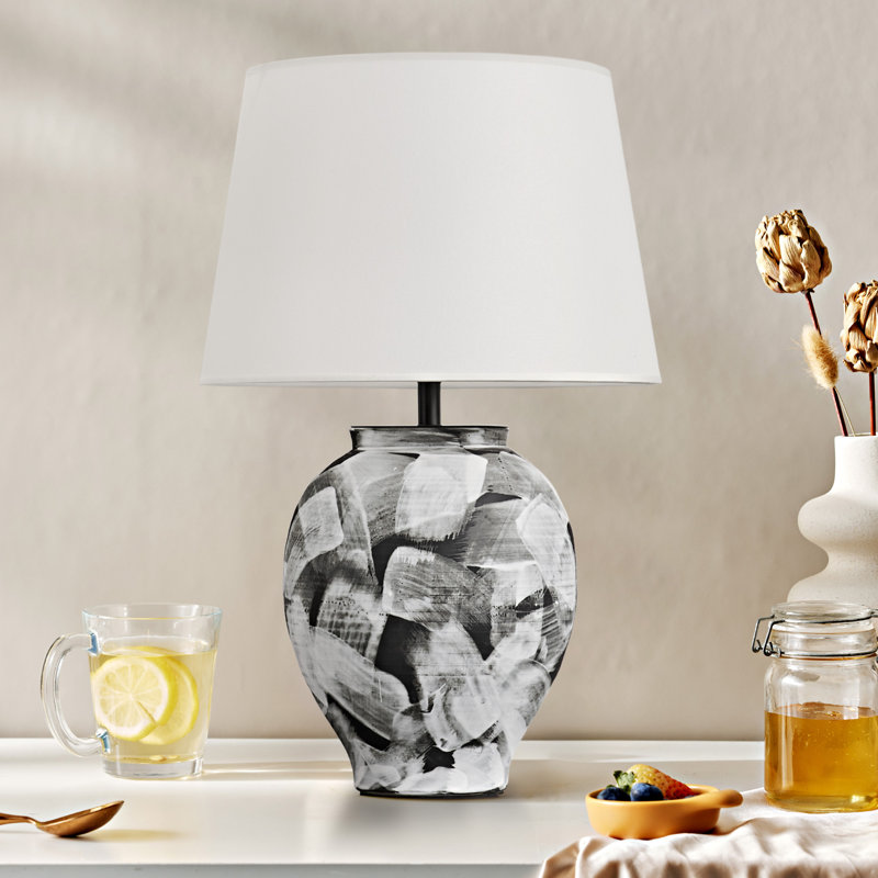 14.96 Inch Modern Black And White Ceramic Table Lamp, 1-Light Plug-In Design