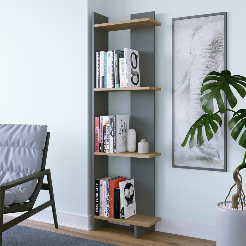 Rodney Bookcase Corner Bookcase, Anthracite-Oak