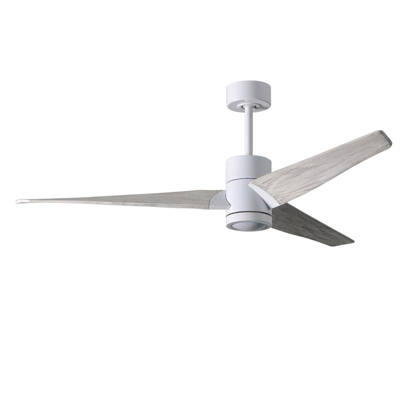 Ceiling Fan with LED Lights, Gloss White, Barn Wood Tone, 60"