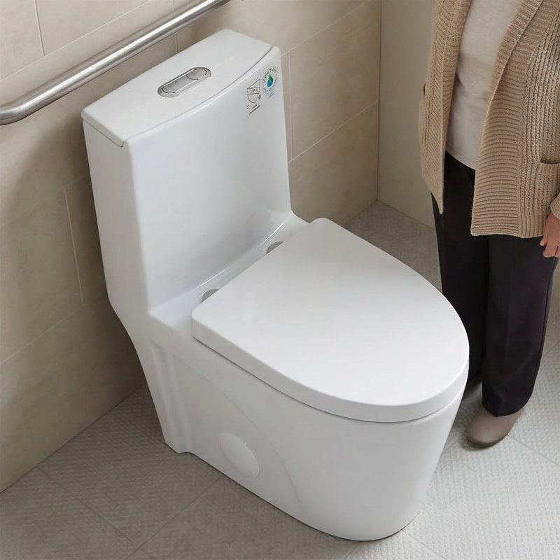 One-Piece Toilet, 1.1/1.6 GPF Water-Efficient Dual-Flush, Elongated Comfort Height 17-1/8" ADA Toilet, Soft Closing Quick-Release Seat, Standard 12" Rough-In