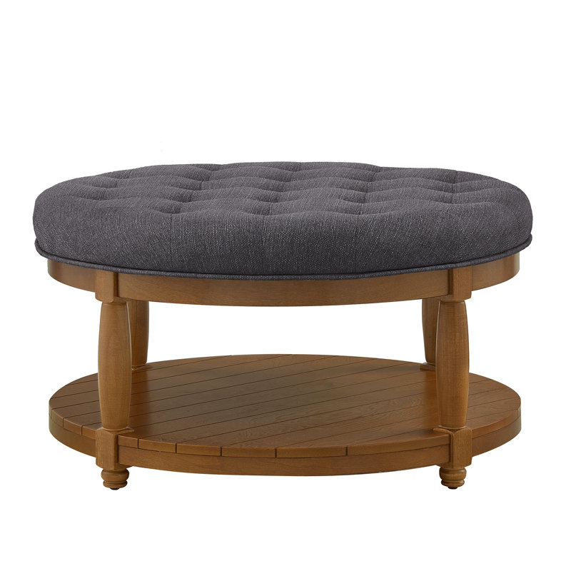 Grande tablette ronde en lin rembourré, L 32,5 po x l 32,5 po, H 18 po, charbon de bois, tablette en bois massif, capacité de 300 livres, pour emplacements multiples, taille 32,5 po, hauteur de siège de 18 po, intérieur / extérieur, assemblage facile