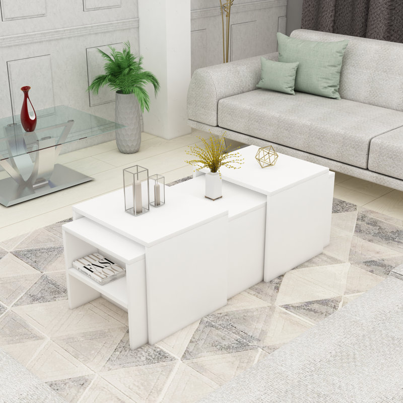 Erum Sled Coffee Table with Storage, White