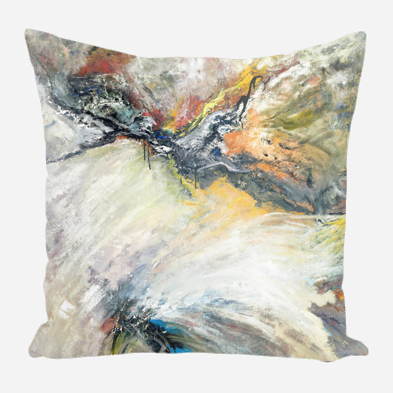 Linen Square Pillow Cover & Insert, 15" x 15", Back/Blue/Yellow/Orange Abstract