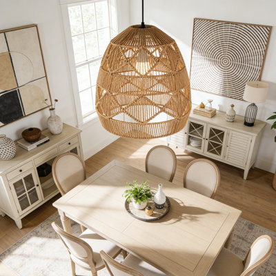 1 - Light Coastal Natural Hand-Woven Rattan Chandelier Dimmable