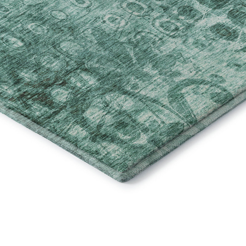 Premium Machine Washable Cerrito AMF577 Teal Rug, Rectangle 1'8" x 2'6"