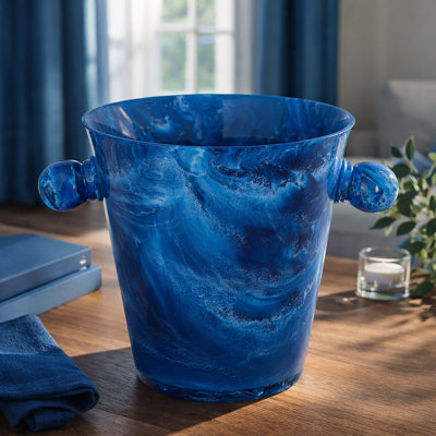 Seau à glace en résine bleue avec poignées