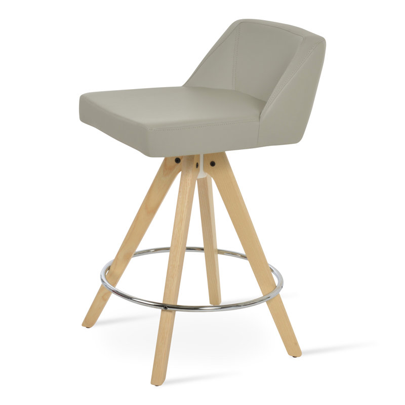 Tabouret pivotant en bois Prisma, Gris clair, Tabouret de comptoir (siège d'une hauteur de 25,5, Brun