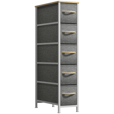 Sorbus Narrow Dresser with 5 Drawers - Vertical Slim Storage Chest of Drawers with Steel Frame, Wood Top & Easy Pull Fabric Bins for Small Spaces, Closets, Bedrooms, Bathrooms & Laundry, Beige
