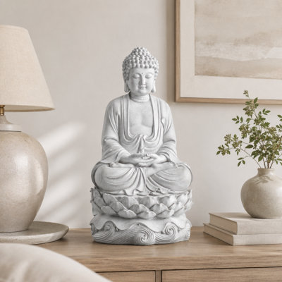 Bodhi 16" Serene Buddha Statue on Lotus Throne in Stone Gray
