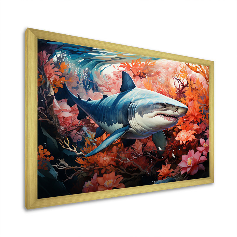 " Lemon Shark Encounter Landscape ", Gold Single Picture Framed, 34" H x 44" W x 1.5" D
