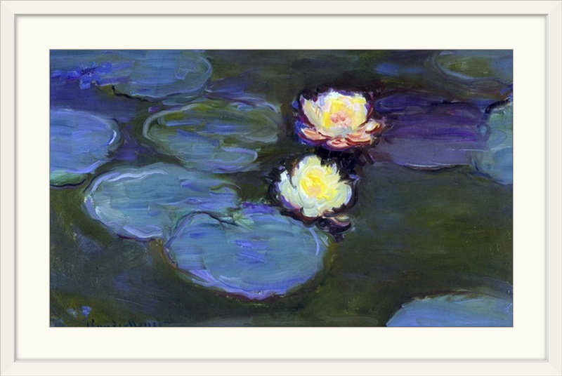 «Water Lily, Détail» par Claude Monet, reproduction d'art, H 23 po x l 32 po x P 1 po, Cadre blanc