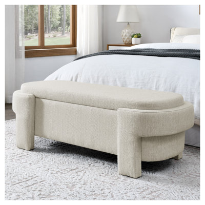 Beige Linen Fabric Upholstered Storage Bench with Large Storage Space - Entryway Bench for Living Room, Bedroom & Entryway, No Assembly Required