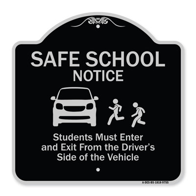 Signmission Designer Series Sign - Safe School Notice Students Must Enter And Exit From Driver Side Of The Vehicle Tan & Green 18" X 18" Heavy-Gauge Aluminum Sign Protect Your Business Made In The USA