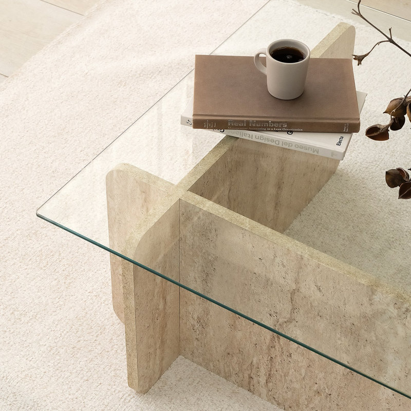 Glorias Coffee Table, 30" H x 105" W x 65" D, Traverntine