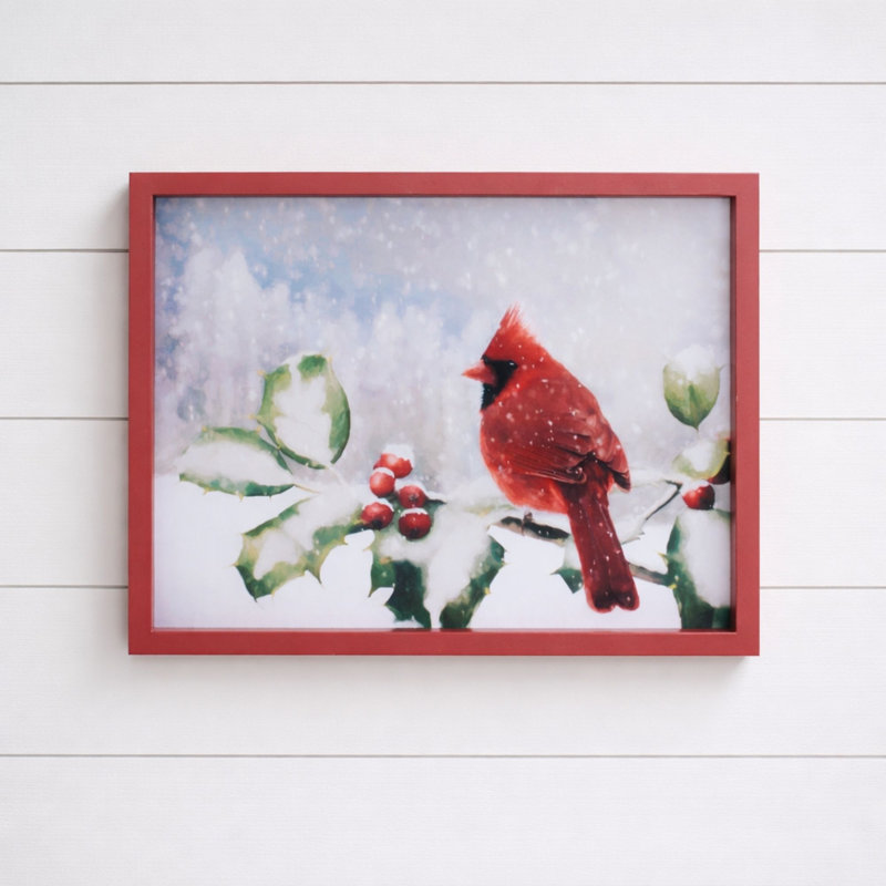 Art mural encadré Cardinal and Holly Winter 15,5 "L