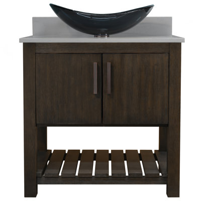 36-inch Bathroom vanity with storm grey quartz top and sink and Mirror