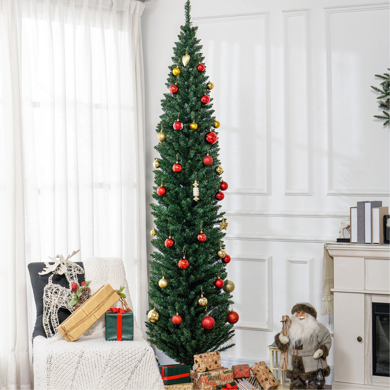Arbre de Noël artificiel 8 pi, arbre de Noël mince avec 618 pointes de branches réalistes et support en plastique