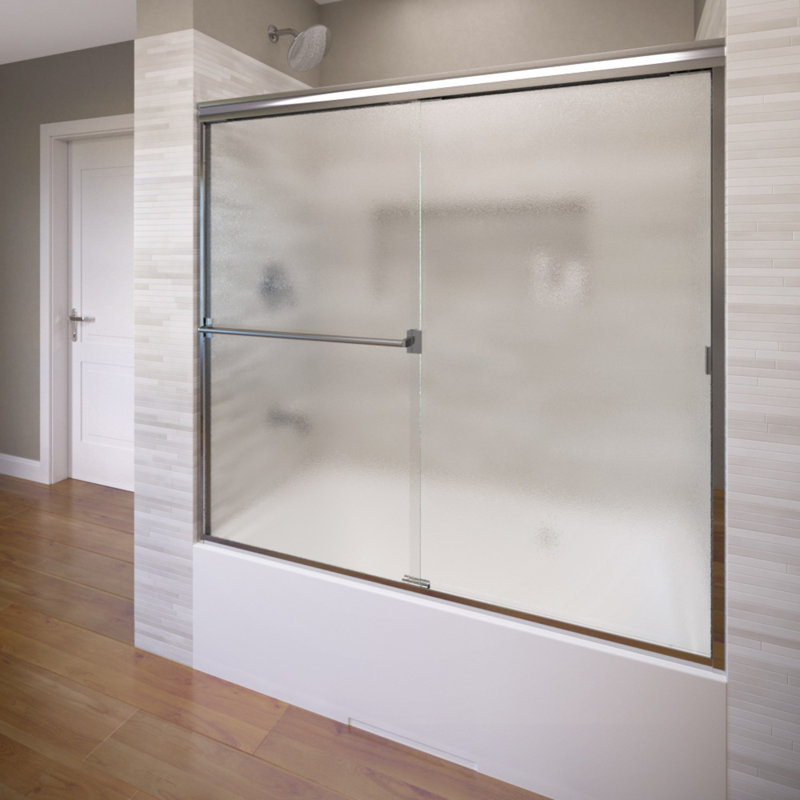 Classic 56" W x 57" H Bypass Frameless Tub Door, Silver, Obscure