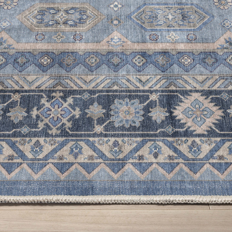  Apollo Nicosia Vintage Tribal Medallion Blue Flat-Weave Rug, Rectangle 3'3" x 5'
