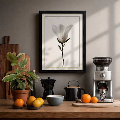 Single Stem in White Botanical - Framed Print
