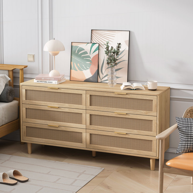 59.06"6-Drawers Rattan Storage Cabinet, Natural