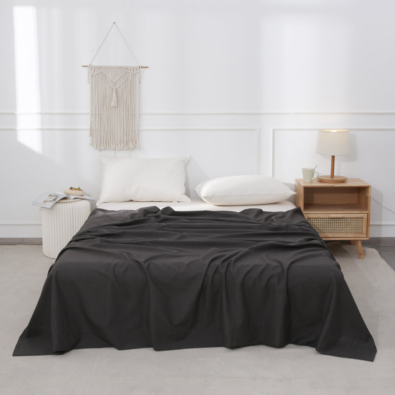 Linen Cotton Flat Sheet(Dark Grey,King), Dark Grey, King