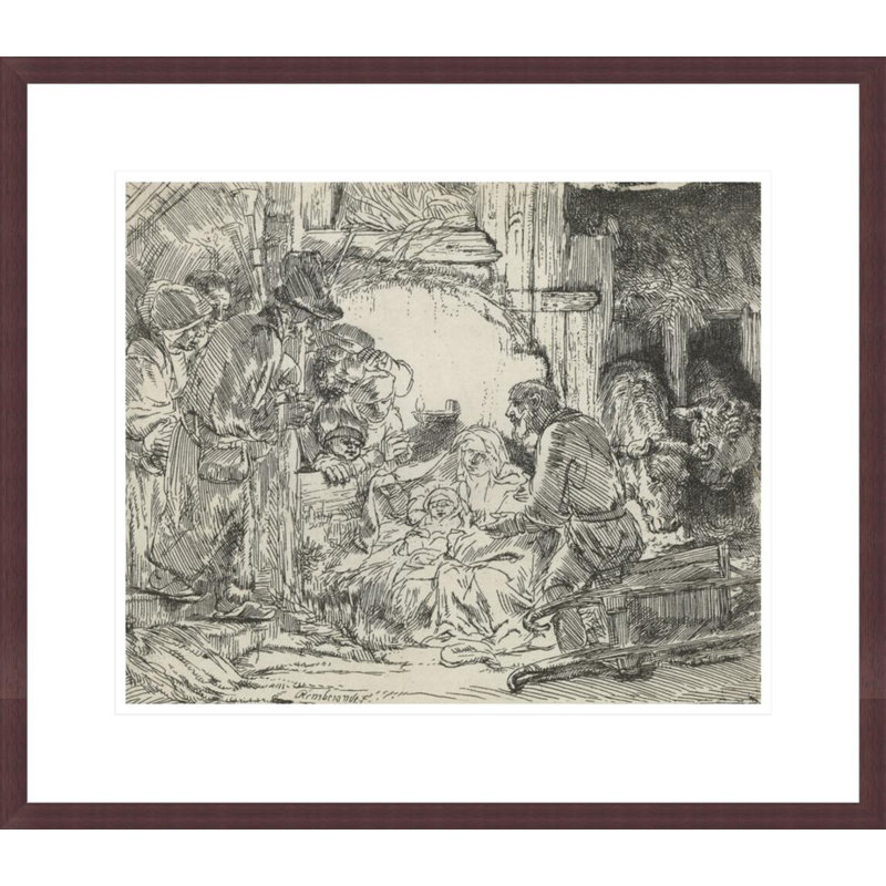 «Adoration of the Shepherds with Lamp» par Rembrandt van Rijn - Estampe numérique encadrée, H 17,75 po x l 20,34 po
