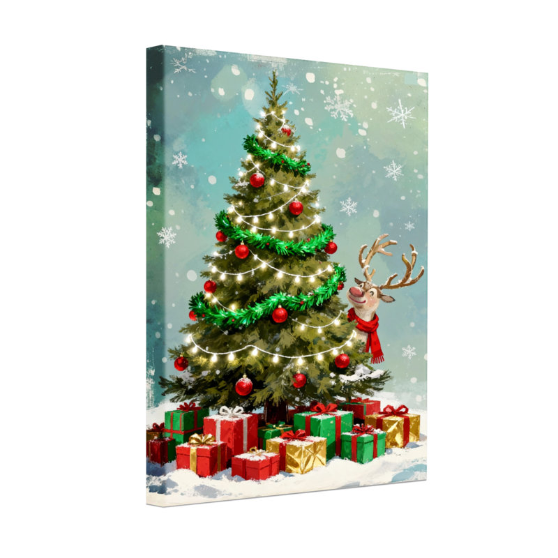 Christmas Christmas Tree Reindeer Snow Gifts Lights Decorations Winter Scene