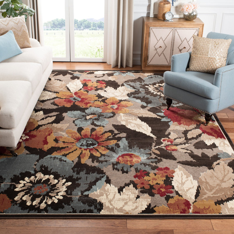 Tapis floral brun foncé Gordon, Rectangle 5 pi 3 po x 7 pi 6 po