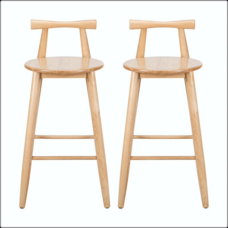 Indoor Rubberwood Barstool - Natural Finish, Cross-Bar Backrest
