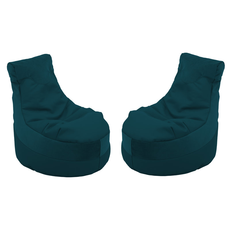 SoftScape Two-Textured Trendy Bean Bag, 2-Piece - Sterl inchg, Teal Faux Leather