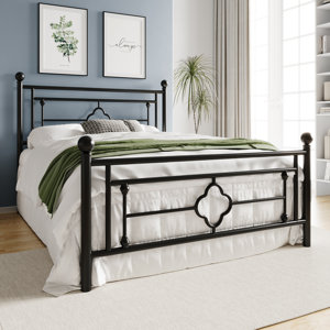 Ajayceon Metal Platform Bed Frame With Vintage-Style Headboard And Footboard