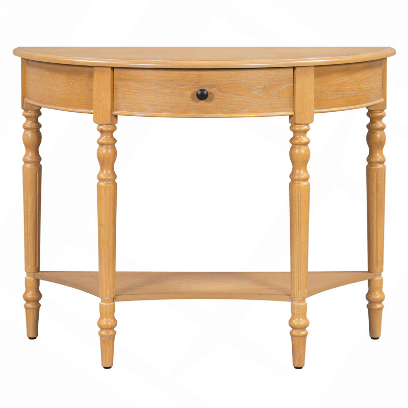 Console demi-lune avec tiroir et tablette - table d'appoint rustique, table de canapé pour l'entrée, le salon, le couloir et le vestibule
