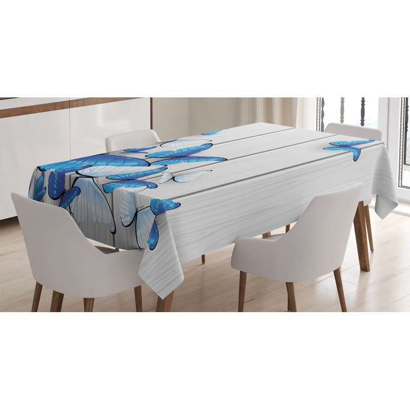 Nappe Butterflies, papillons bleus et blancs sur fond en bois Timber Wall Rustic Life, housse de table rectangulaire pour décor de cuisine de salle à manger, 60 po x 84 po, gris blanc bleu