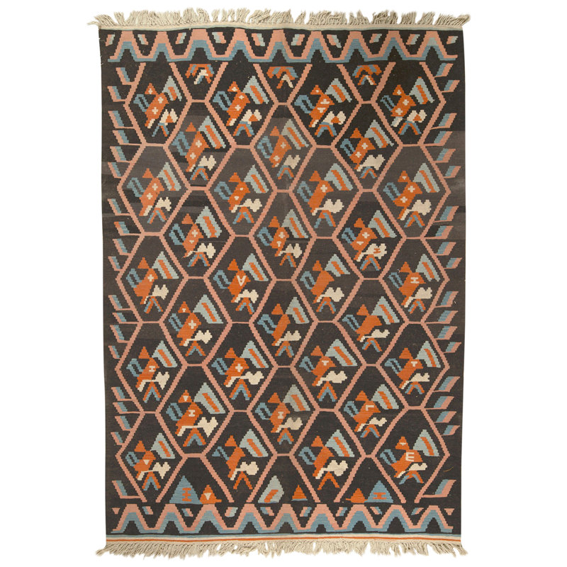 Hand Knotted Wool Area Rug in Black