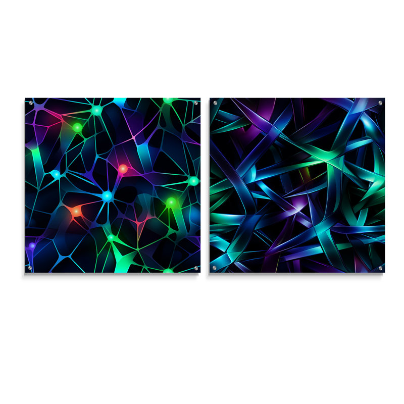 Ensemble de 2 peintures murales abstraites géométriques en acrylique, H 36 po x l 73 po