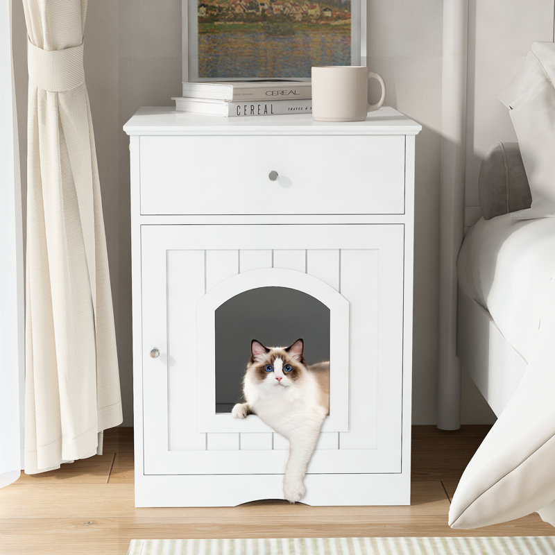 Enceinte de litière blanche avec tiroir et table de chevet pour l'intérieur, (H 25,7 po x l 19,58 po x P 20,71 po), Blanc