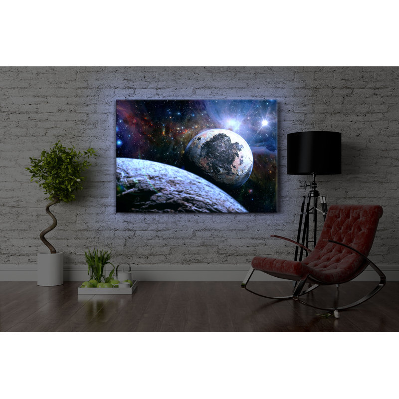 Alien Planets In Space by No - Wrapped Canvas Print, 40cm H x 60cm W x 4.5cm D, With lighting