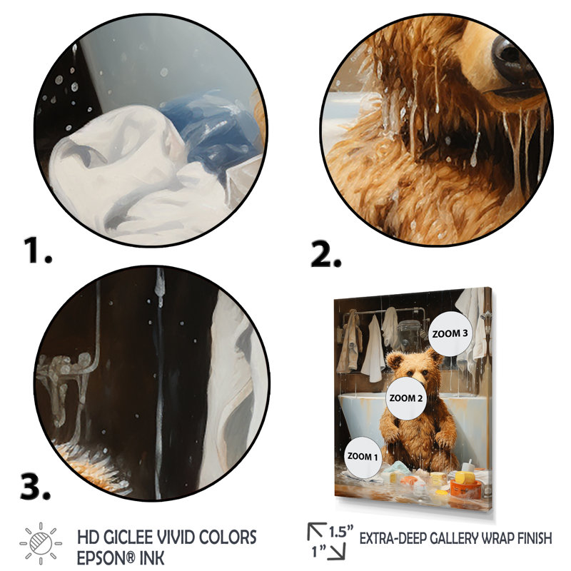 «Bathroom Bathroom Bear Bubbles 3» - Art mural, H 20 po x l 12 po x P 1 po