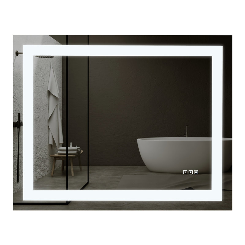 Modern Frameless Rectangular LED Lighted Bathroom Vanity Mirror with Defogger, 32" x 40"