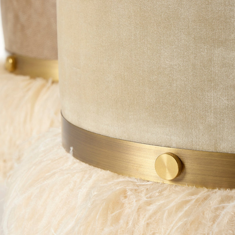 Ostrich Fluff Pouf, Porcelain/Cream