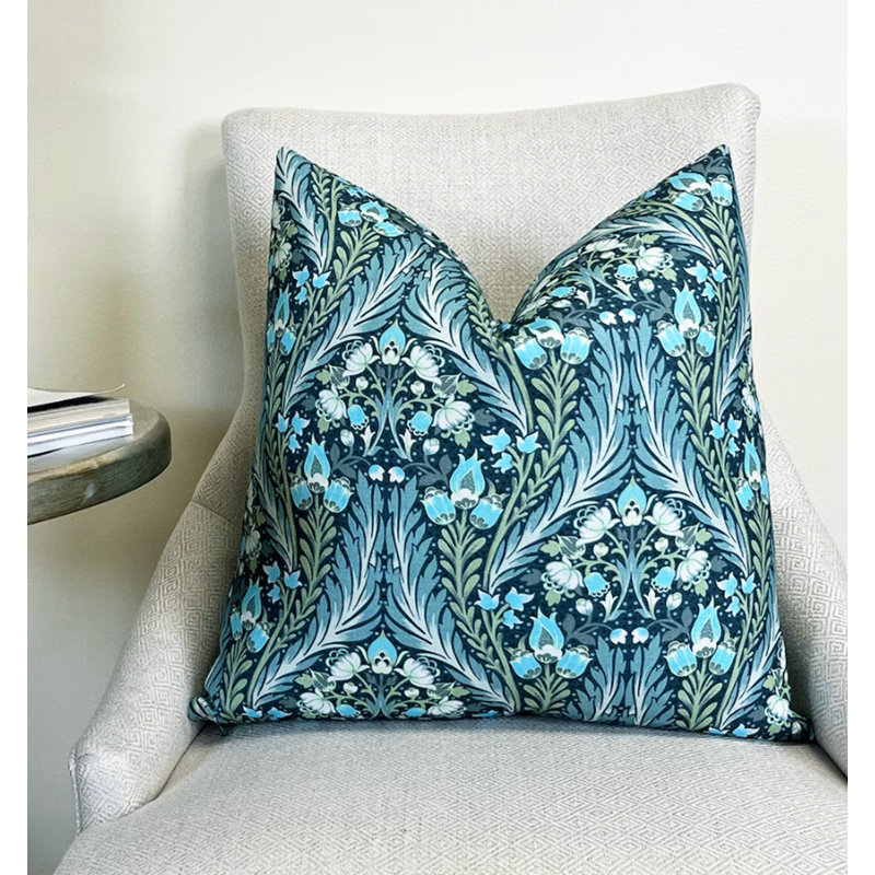 Housse de coussin Eden, Motif floral bleu, H 22 po x l 22 po