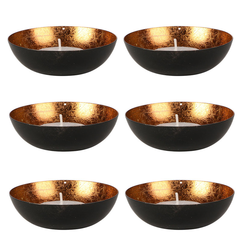 6 Piece Metal Tabletop Tealight Holder Set, Black/Copper