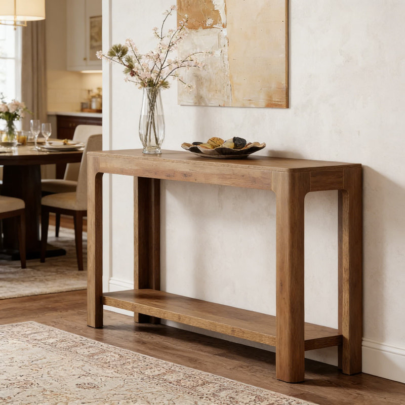 Console Farmhouse, canapé étroit de 63 pouces avec conception à 2 niveaux, mobilier d'entrée brun rustique pour le couloir, le vestibule ou le canapé derrière