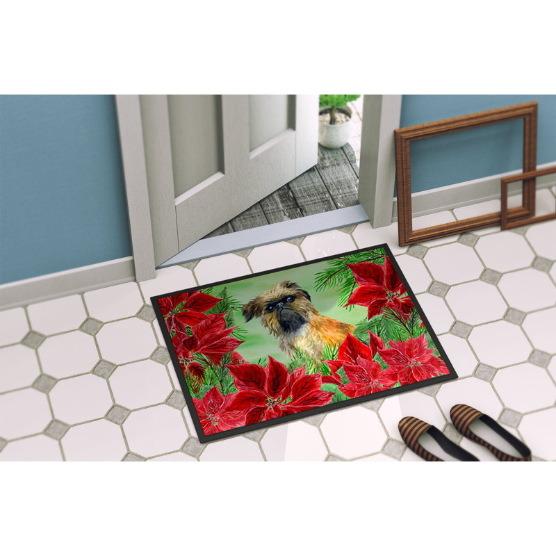 Tapis de porte d’extérieur anti-dérapant bruxelles griffon bruxellois poinsettas, Rectangle 2 pi x 3 pi