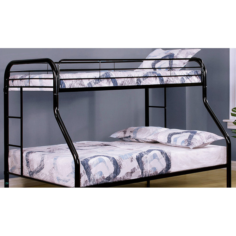 Lit simple superposé au dessus d'un lit double en métal de style contemporain avec échelle en angle, Jumeaux sur complet
